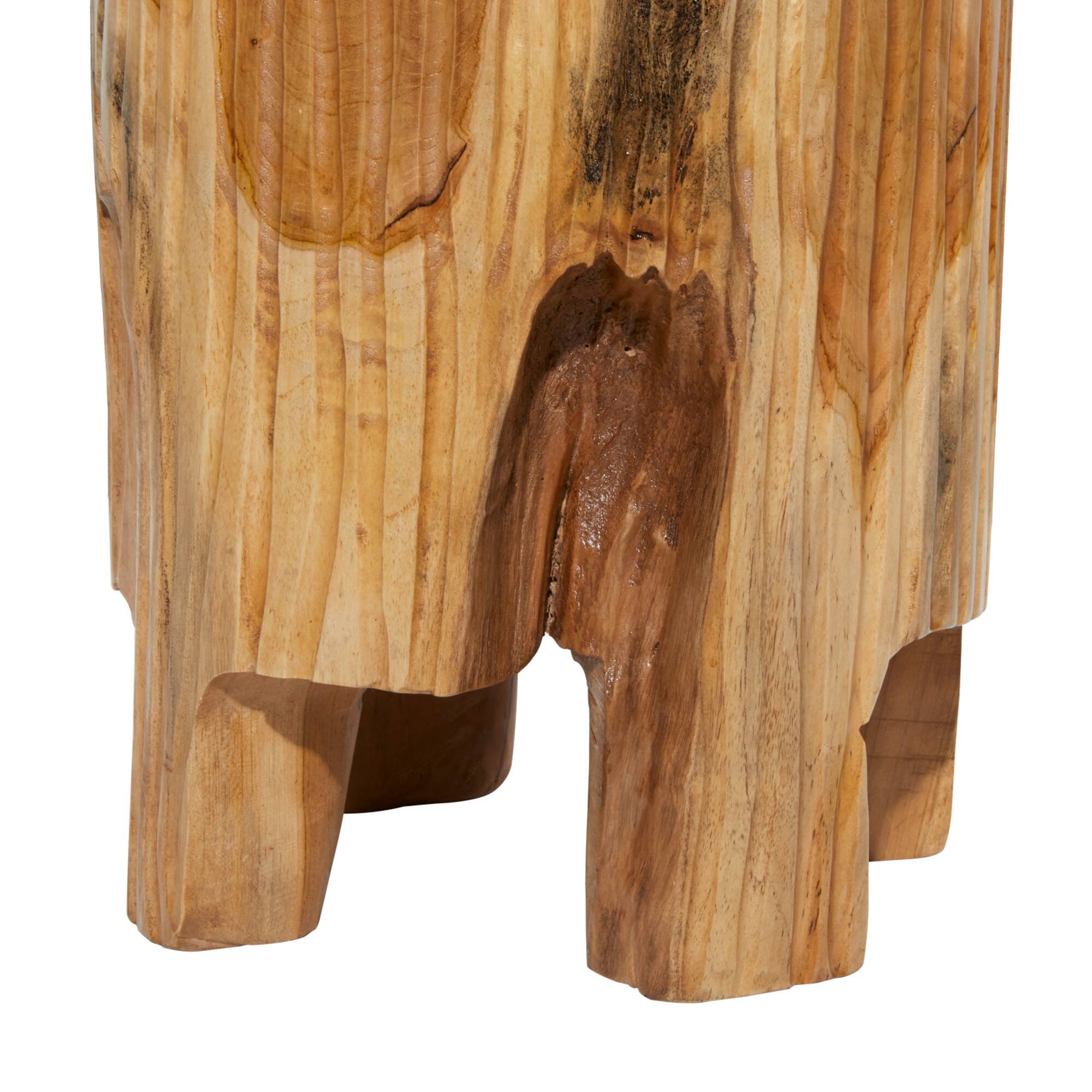 12" Brown Teak Wood Contemporary Stool